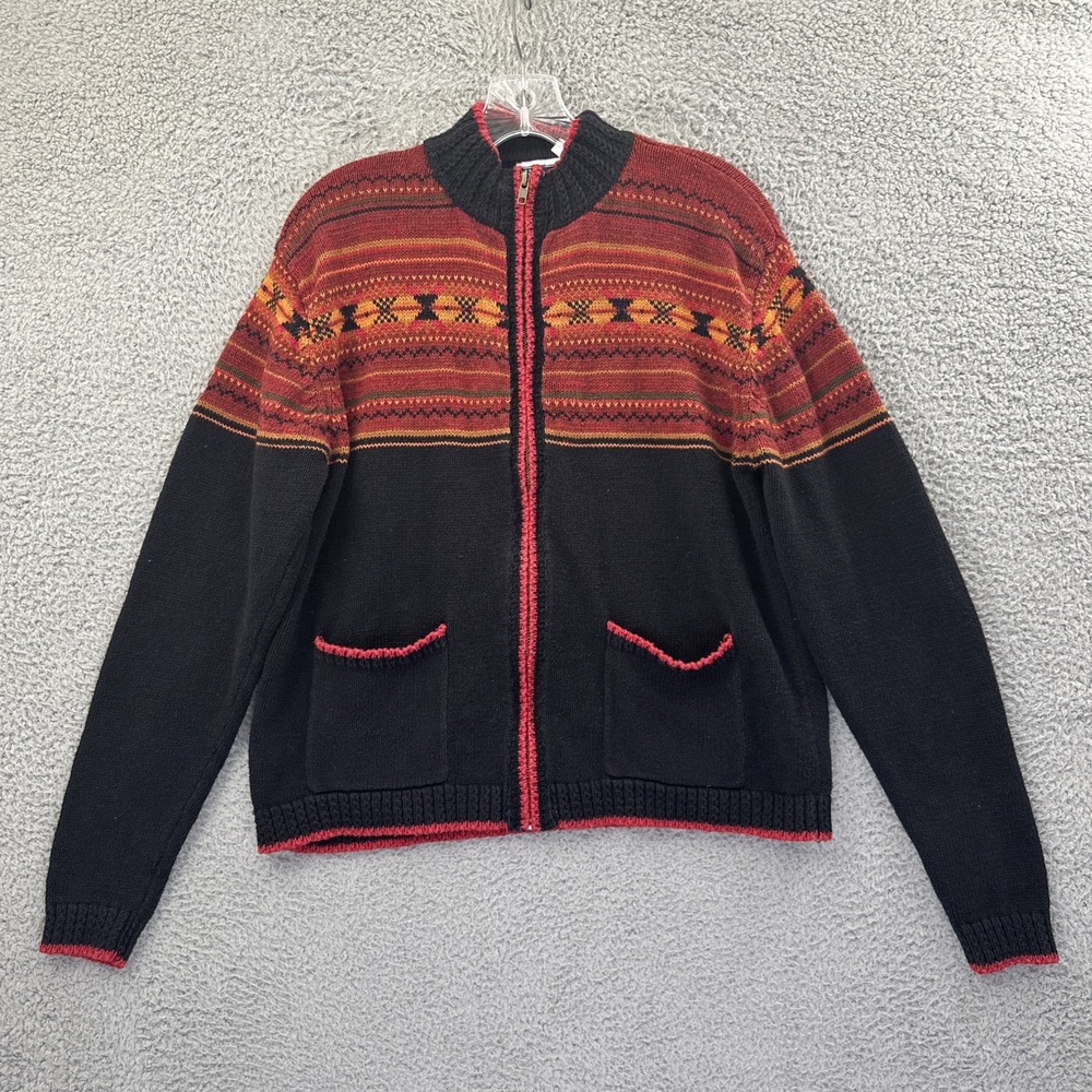 Vintage Erika & Co Zip Up Cardigan Sweater Fair Isle Nordic Retro Women's Medium